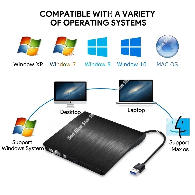 Фото Внешний оптический привод USB 3.0, портативный внешний DVD-рекордер, внешний привод типа C №4