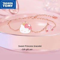 takara tomy cute hello kitty bracelet 925 silver diamond womens chain bracelet exquisite elegant sweet girls bracelet gift