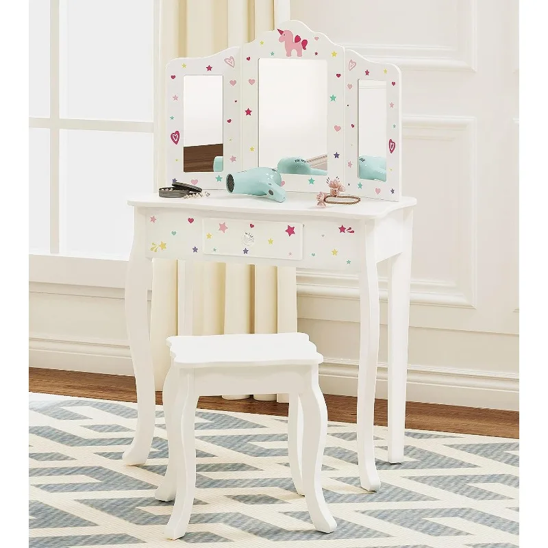 Vanity Set With Mirror Makeup Dressing Table With Drawer，p