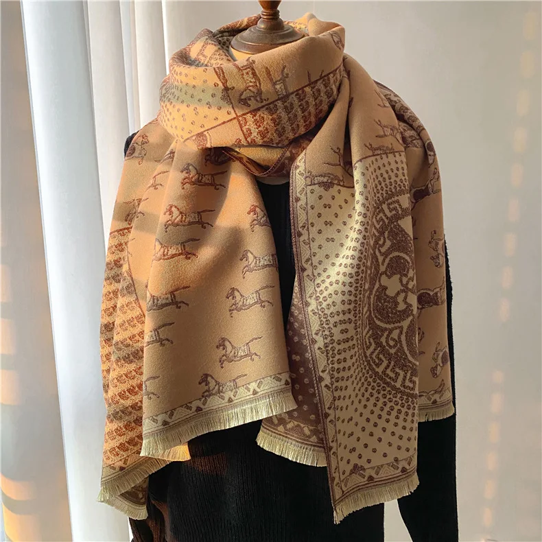 

Cashmere Scarf Women Long Double-sided Thickened Autumn Winter Warm Pashmina Air Conditioning Shawl Foulard Designer Scarf