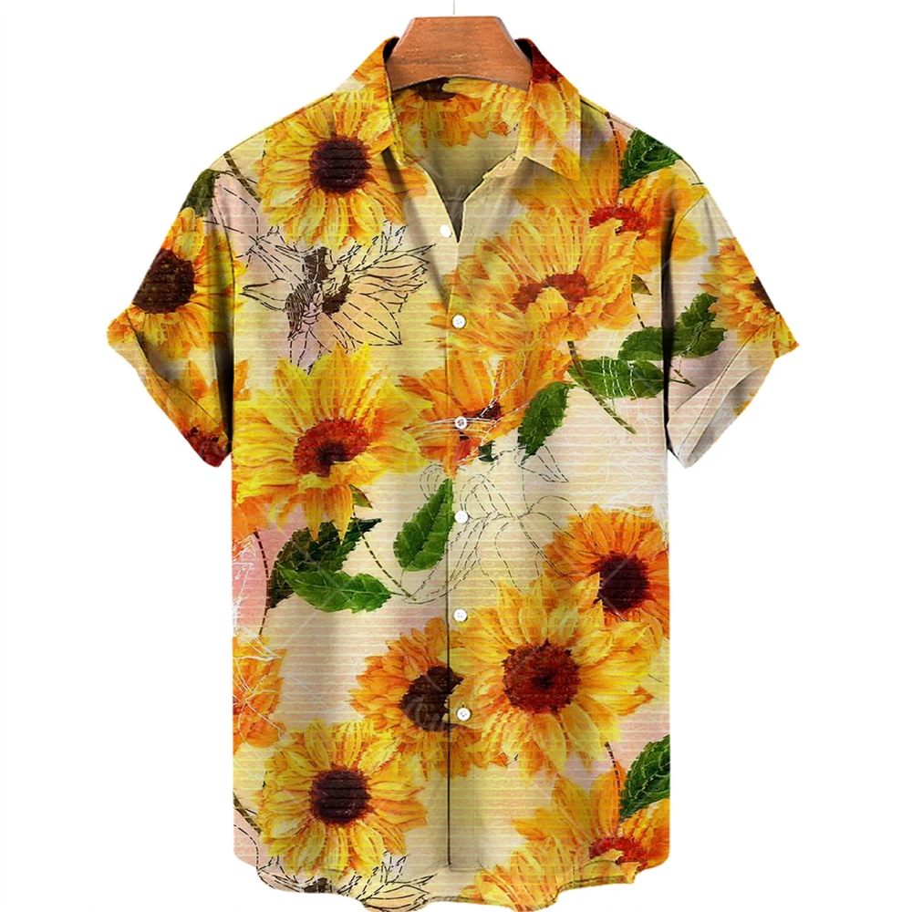 

Sunflower 3d Print Shirts Men's Women's Hawaiian Shirts Men's Vocation Blouses Floral Lapel Shirt Cuba Camisa Men's Clothing
