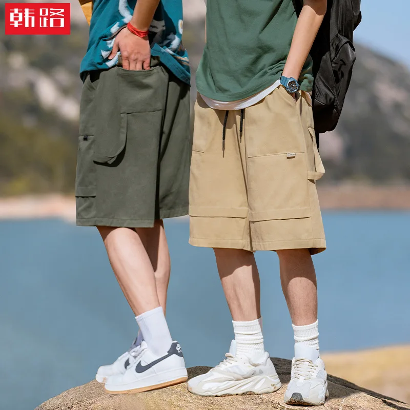 Summer New Layered Strap Design Loose Split Casual Men's Work Shorts