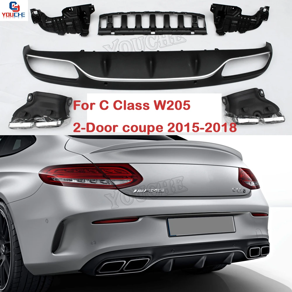 W205 AMG Style Rear Bumper Diffuser Lip For Mercedes Benz W205 Coupe Cabriolet 2-Door 2015-2018 with Exhaust Tips Non C63