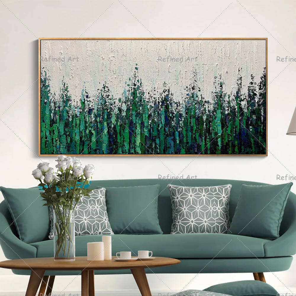 

Handmade Hand-painted Oil Painting Canvas Modern Landscape Texture Green Forest Home Room Decor Decoration Chambre Wall Art