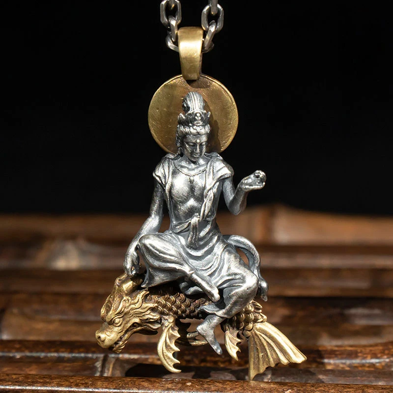Yeni Retro buda kolye gümüş kolye zodyak Avalokitesvara büyük gün Tathagata erkek ve bayan kolye takı aksesuarları