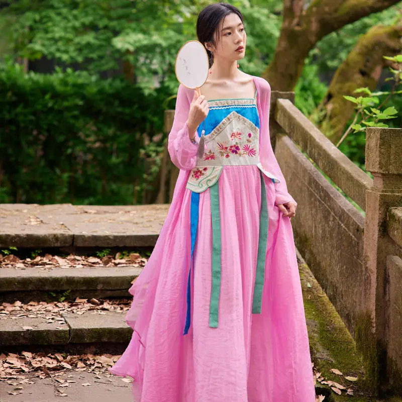 

2023 summer new chinese national style dress female a-line skirt ethnic style embroidered flower retro sleeveless dress g889