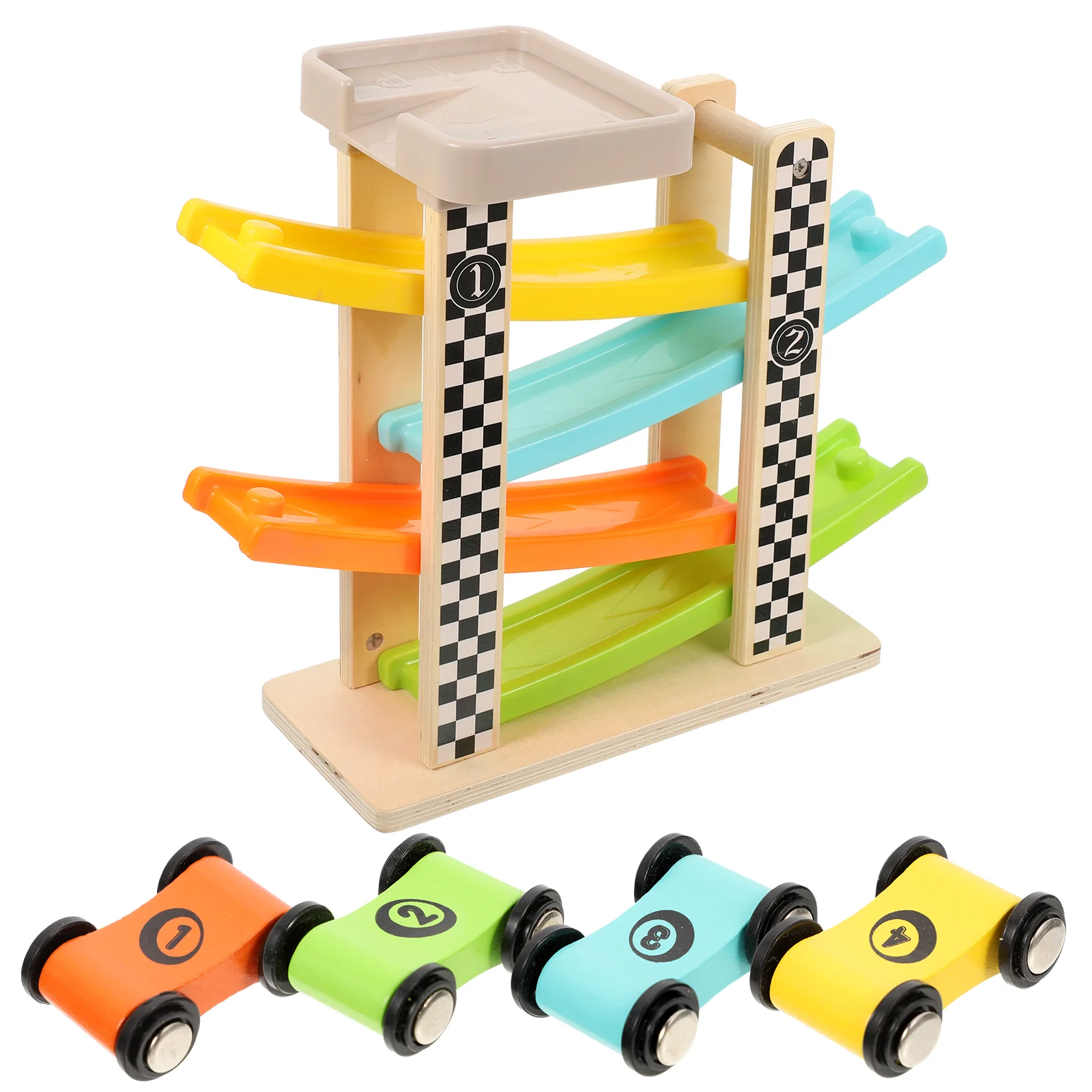 

Wooden Ramp Race Track Mini Inertia Car Sliding Toy Racing Game Baby Toddler Motor Skill Developmental Kids Gift