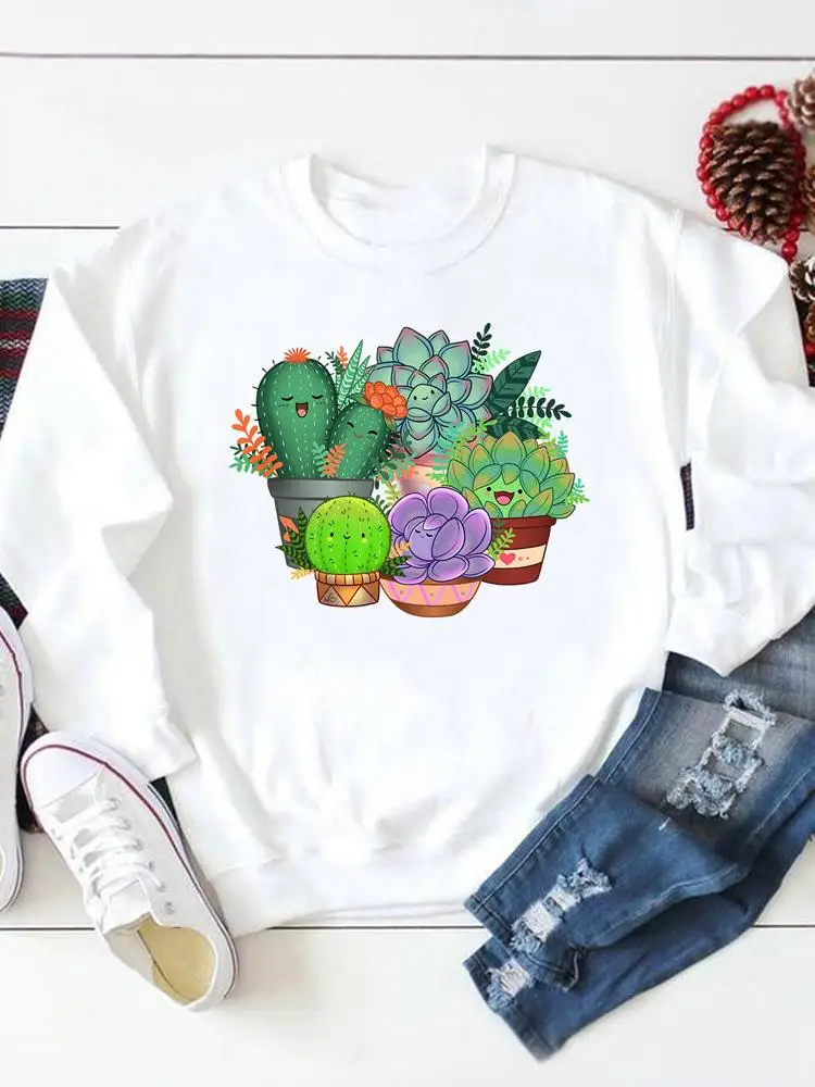 

Sweatshirts Print Casual Autumn Graphic Pullovers Fashion Cactus Trend Plant Love Spring Fall Female Women Regular Clothing