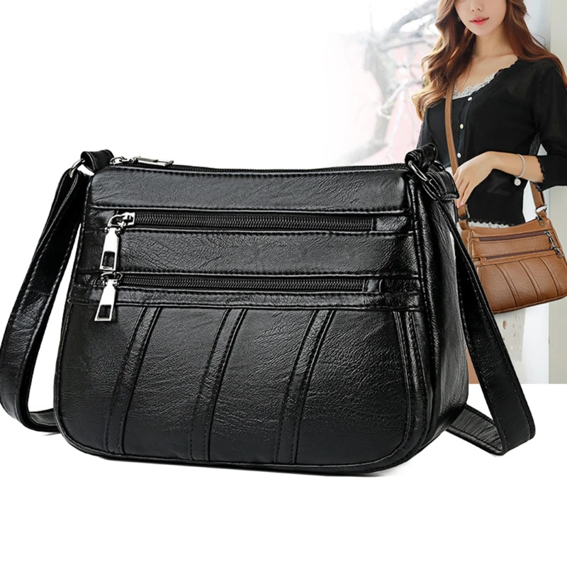 

Women Shoulder Bag PU Leather Classic Pure Messenger Crossbody Bags Fashion Mother Female Multi-pocket Purse Handbag Women's Bag