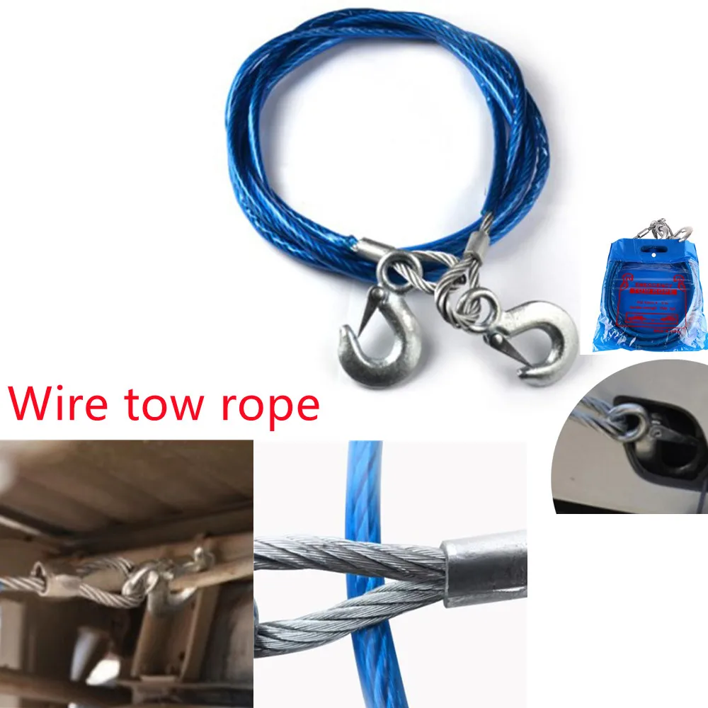 

4 м/5 м 3/5/7 тонн автомобильный тяговый трос стальная проволока + железный крючок трос для автомобильного прицепа стальная проволока Трейлер с...