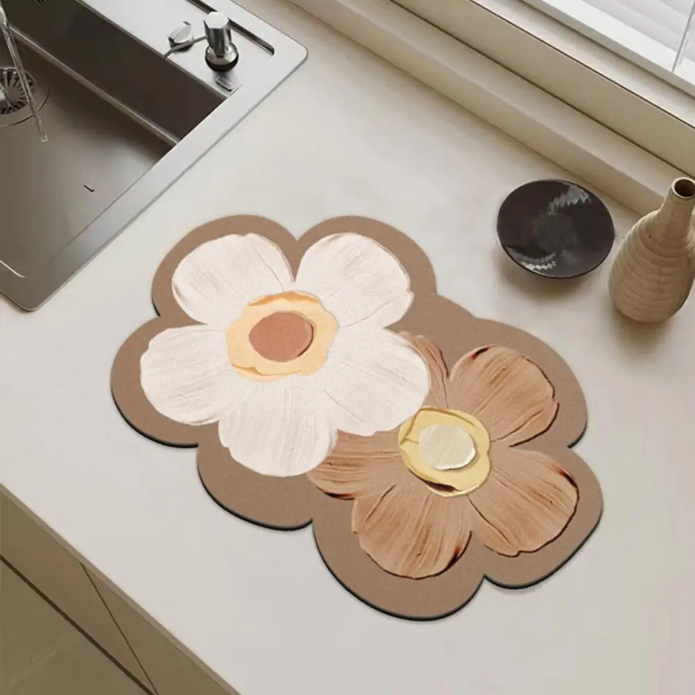 

Quick-drying Countertop Mat Absorbent Floral Sink Faucet Mats Non-slip Draining Pads for Kitchen Bathroom Enhance for Kitchen