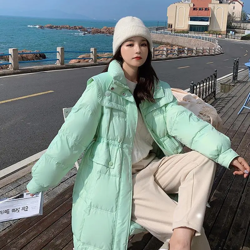 2022 New Navy Collar White Down Jacket Women's Winter Medium Length Korean Fashion Coat Thick Warm Famale Clothing Parkas Tops