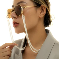 retro pearl like double layer woven neckband simple beaded sunglasses accessories