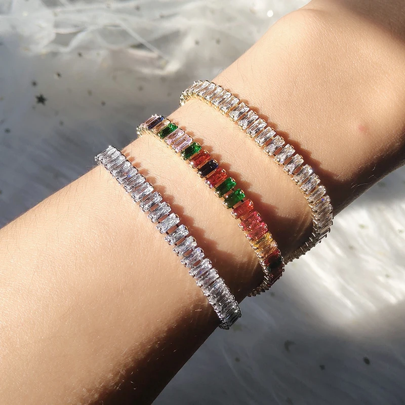 

Uilz Tennis Bracelets for Women Exquisite Rectangle Multicolor Zircon Wholesale Wedding Bride Adjustable Bracelet Jewelry