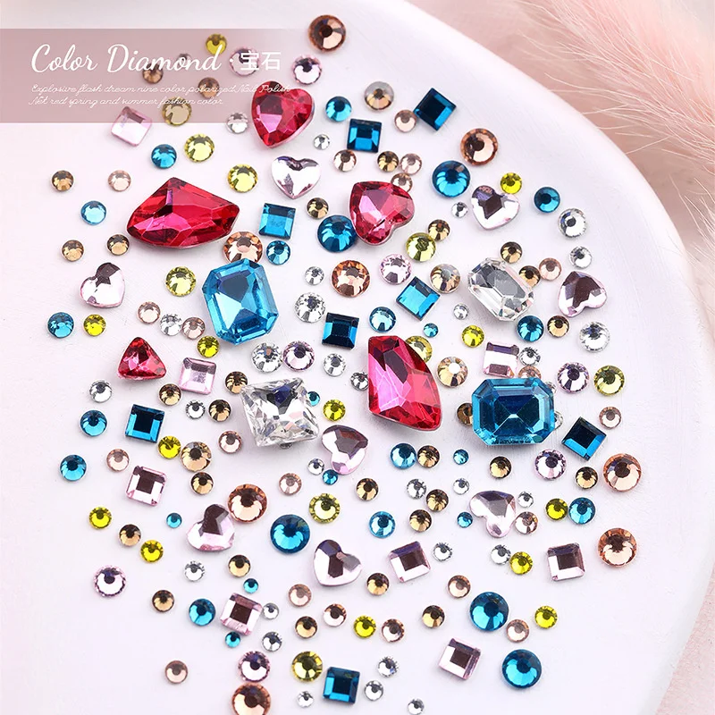 

Colorful Crystal Rhinestones Nail Art Zircon Charms 3D Mixed Shape Nail Decorations DIY Luxury Kawaii Heart Nail Accessories