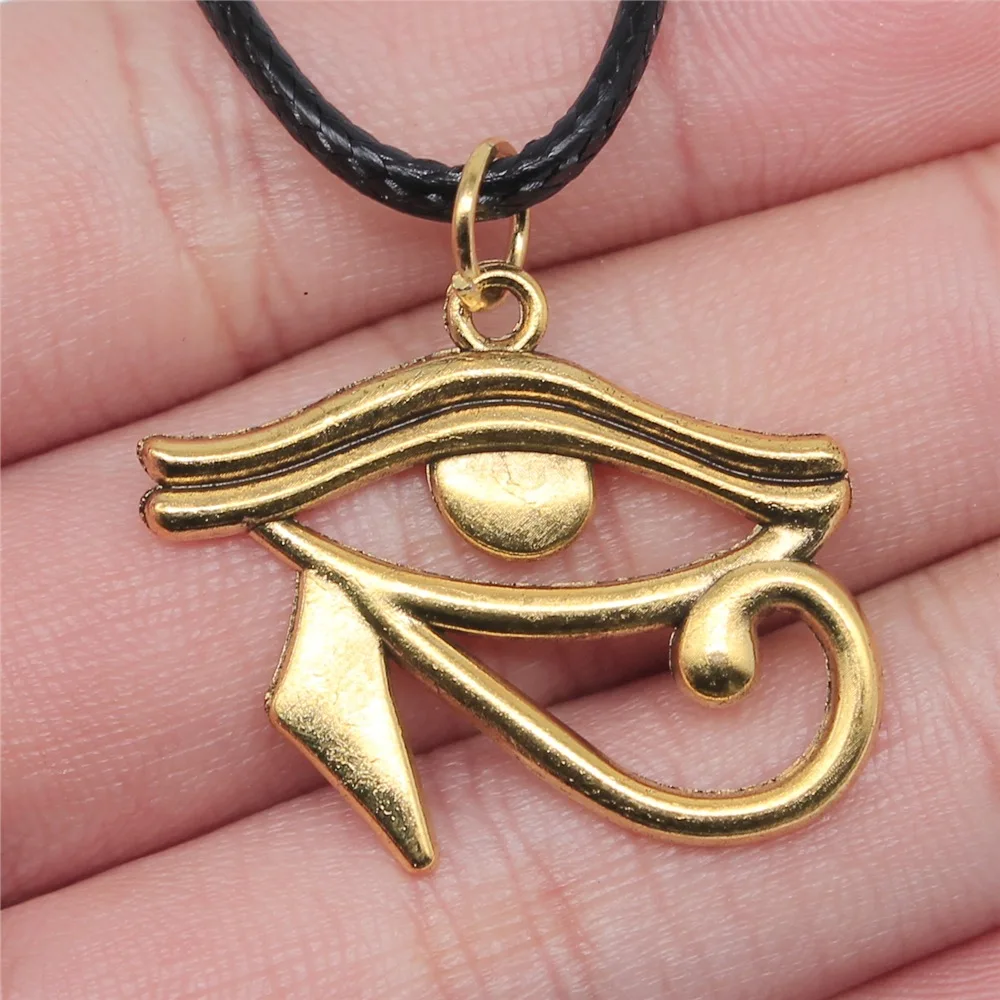 

Dropshipping Necklace 33x27mm Eye Of Horus Pendant Necklace Faux Black Leather Rope Chain