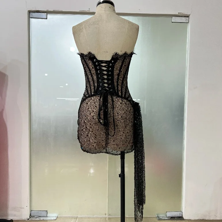 Черное женское платье с блестками сексуальные вечерние платья без бретелек