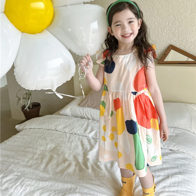 

Girls Fashion Geometric Printed Sleeveless Dress 2-7 Years Kids Cotton Cool Dresses