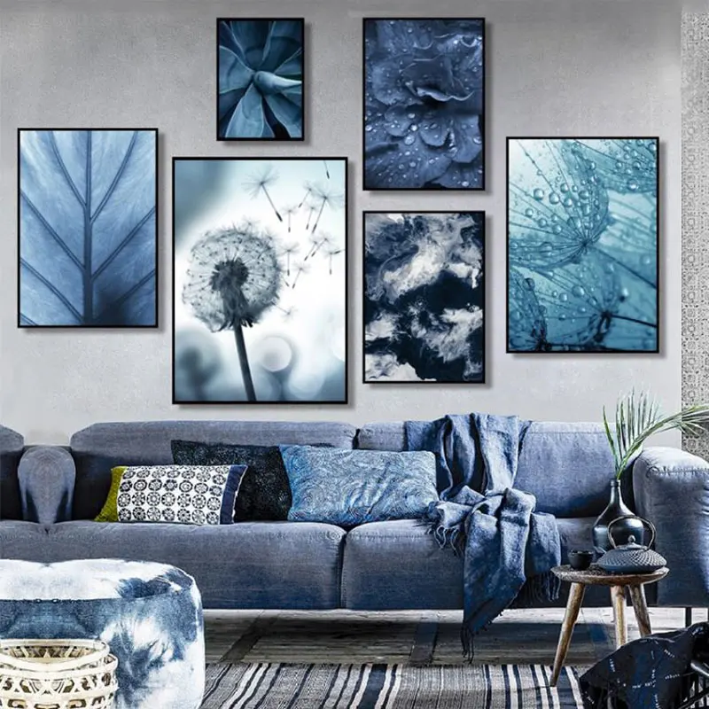 

Living Room Dark Blue Plant Leaf Poster And Prints Modern Nordic Dandelion Canvas Painting Wall Art Bedroom Home Decor Pictures