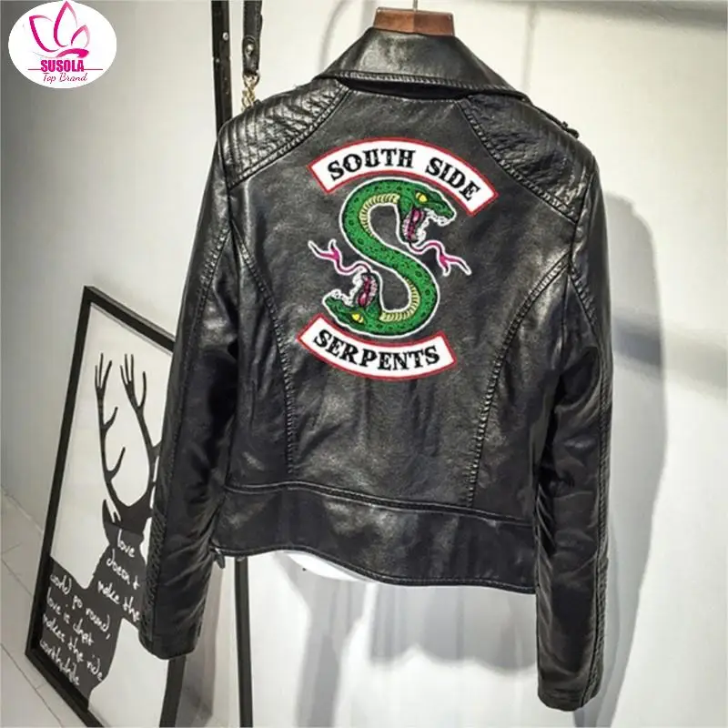

South Side Southside Serpents Riverdale PU Leather Hooded Red Black Moto Jacket Jackets Women Streetwear Snake Coat Motorcycle