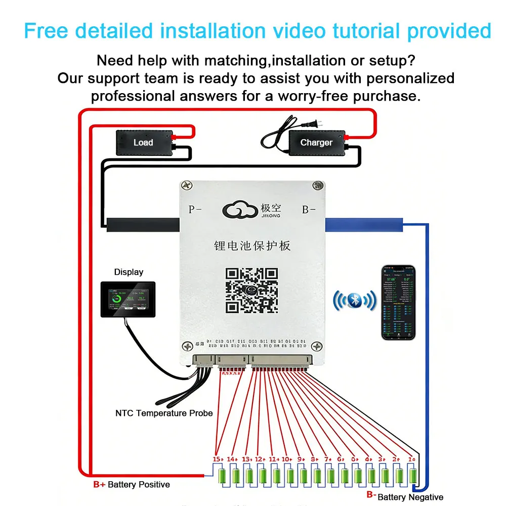 Фото Умная BMS 16S 80A с Bluetooth и активным балансиром для Li-ion/LiFePO4 аккумуляторов электровелосипедов JK V19 Новинка №3