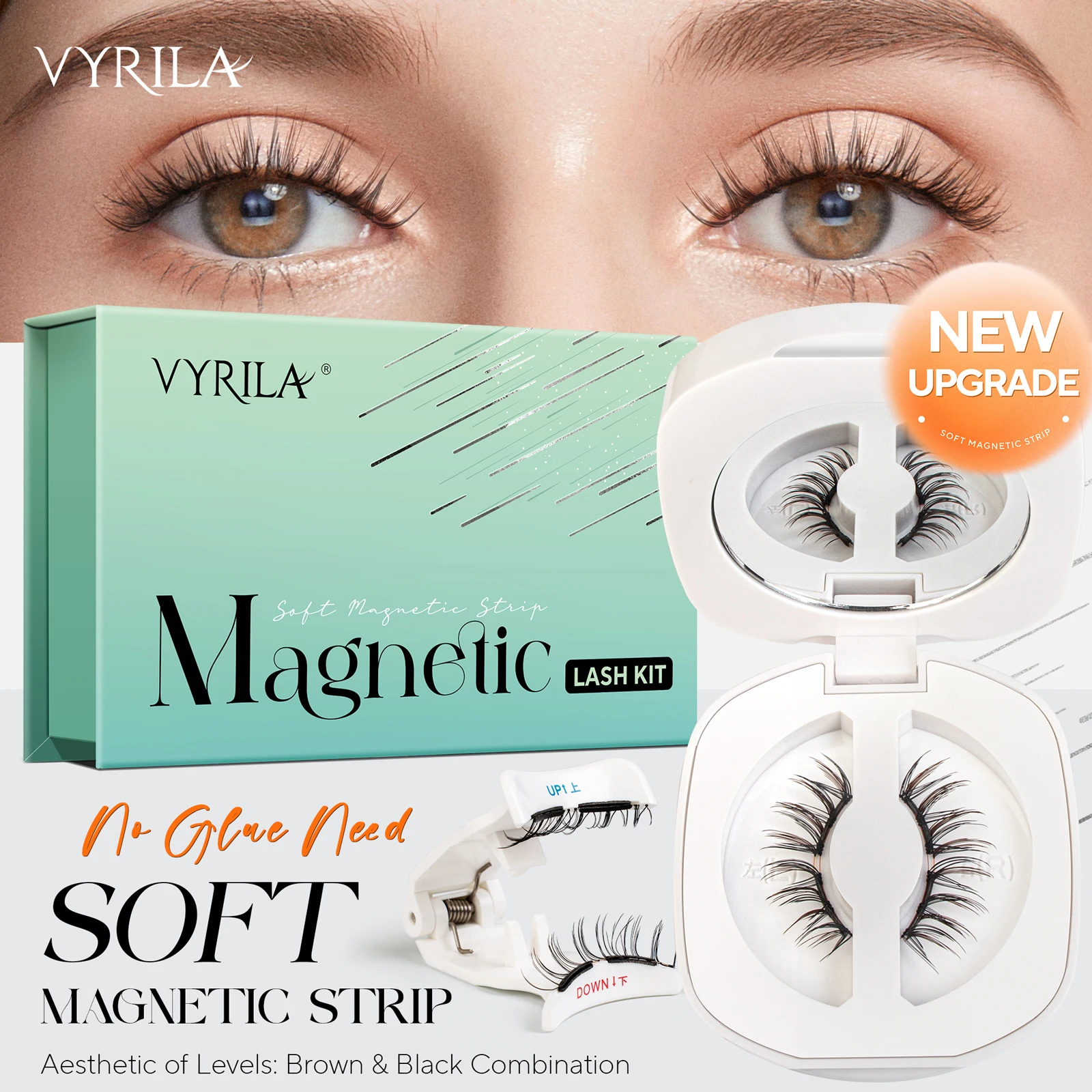 Фото VYRILA Upgrade Magnetic Eyelashes Brown/Black Reusable Soft Magnetic Lash with Applicator Natural Look No Glue Needed Lashes Kit №1