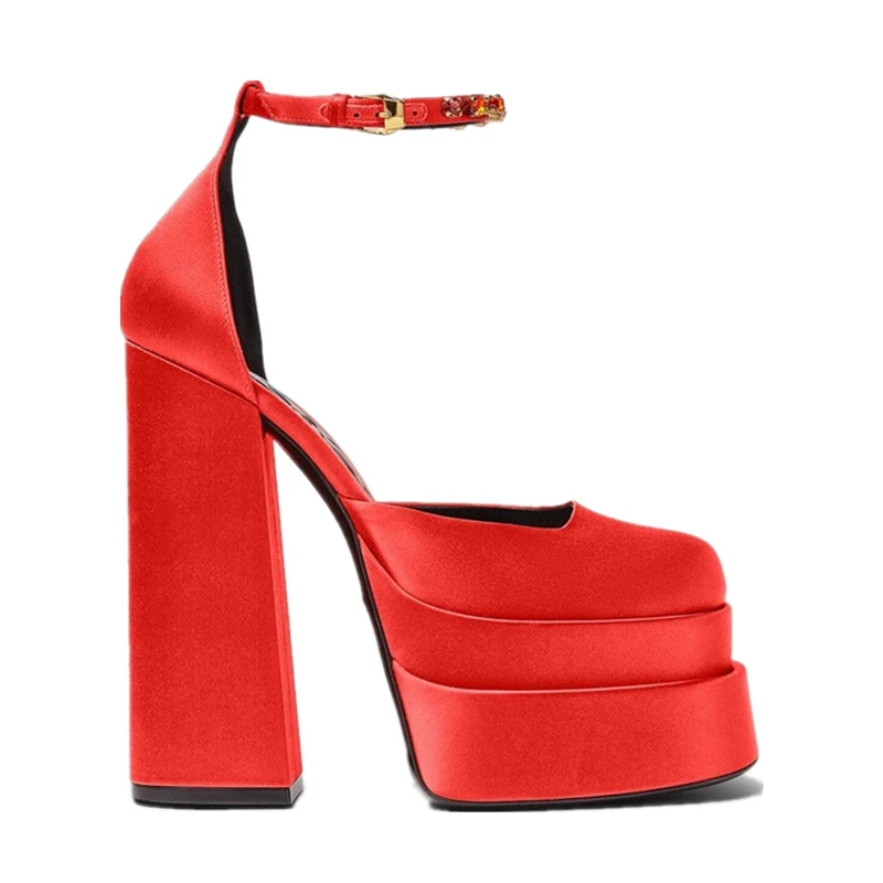 

AIYUQI Women Sandals High Heel 2022 Summer Platform Women Sandals Fashion Large Size Satin Rhinestones Sandals Ladies
