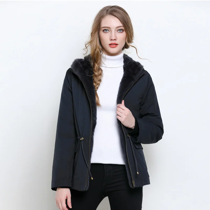 

Luxury brand Winter Clothes Women Natural Rex Rabbit Fur Lining Coat Woman Hooded Parkas Female Short Fashion Clothing Casaco TN