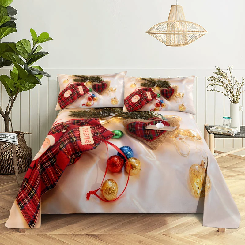 Комплект постельного белья с наволочкой Merry Christmas 3D принтом Санта-Клауса домашний