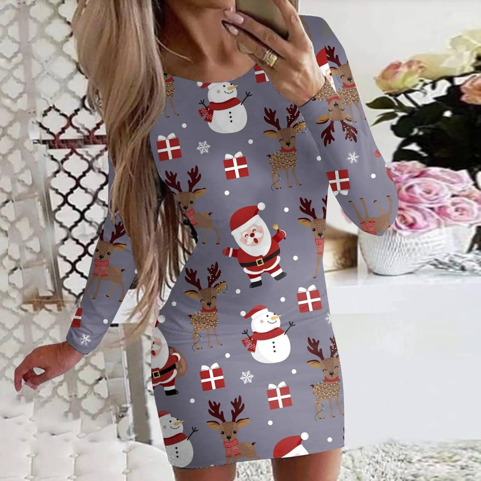 

Женские Элегантные платья с рождественским принтом, яркие повседневные Макси-платья выше колена для женщин, повседневные летние платья