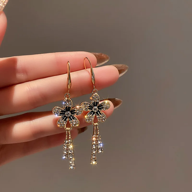 

Korea Style CZ Flower Drop Dangle Earrings Tassel Jewelry Vintage Fashion Women Earing Pendientes De Borla