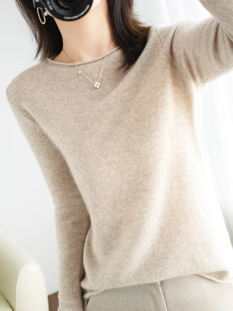 2023 Spring And Autumn New Pullover Sweater Women's Slim Solid Color Sweater Long Sleeve Round Neck Bottom Short Shirt enlarge