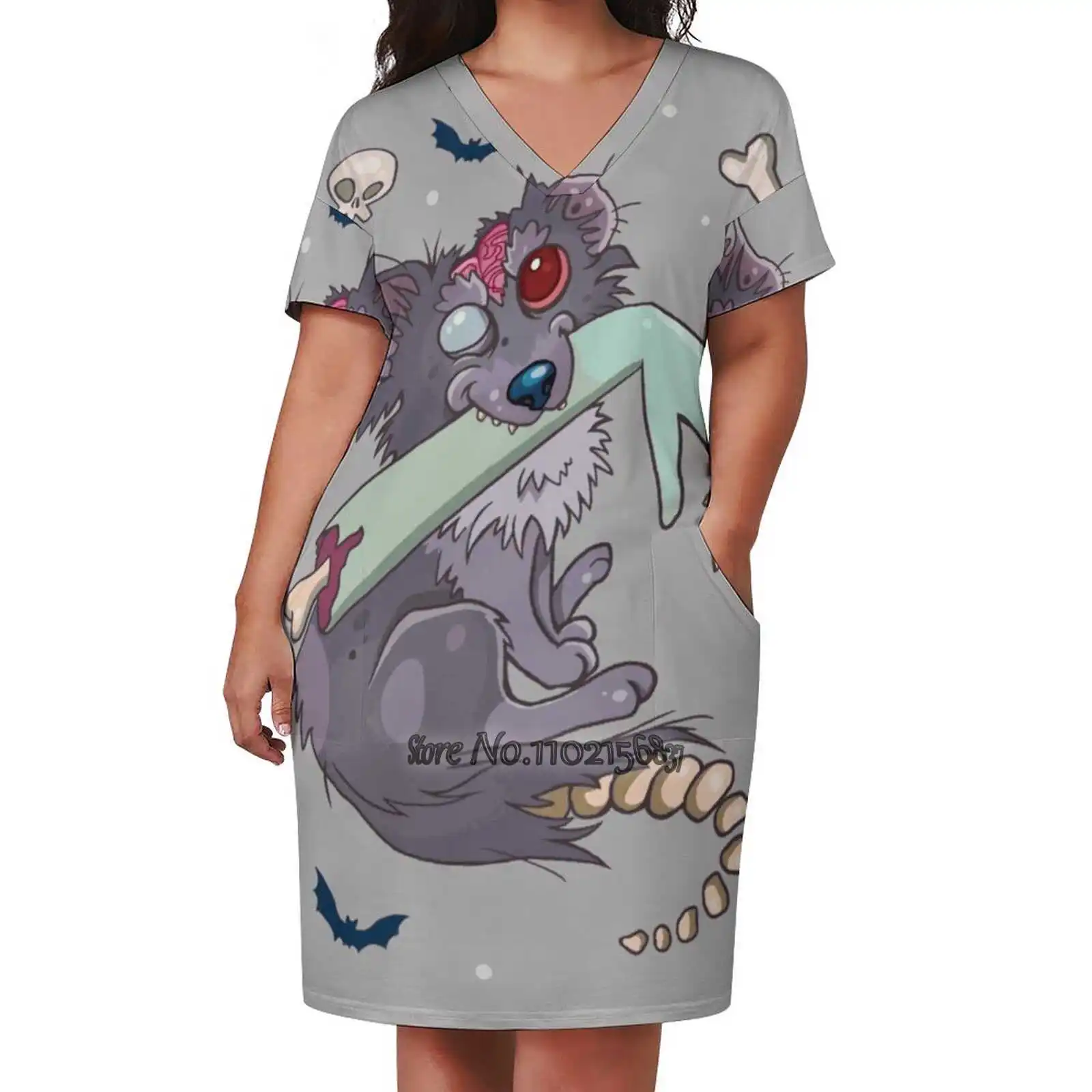 

Свободная юбка с коротким рукавом и V-образным вырезом, из легкой ткани