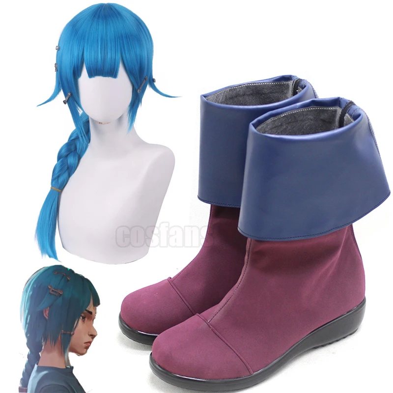 

Парики для косплея Бао из аниме Jinx, костюм для косплея, обувь в стиле LOL Arcane Powder Jinx, сапоги Bao, костюмы для косплея на Хэллоуин, подарки