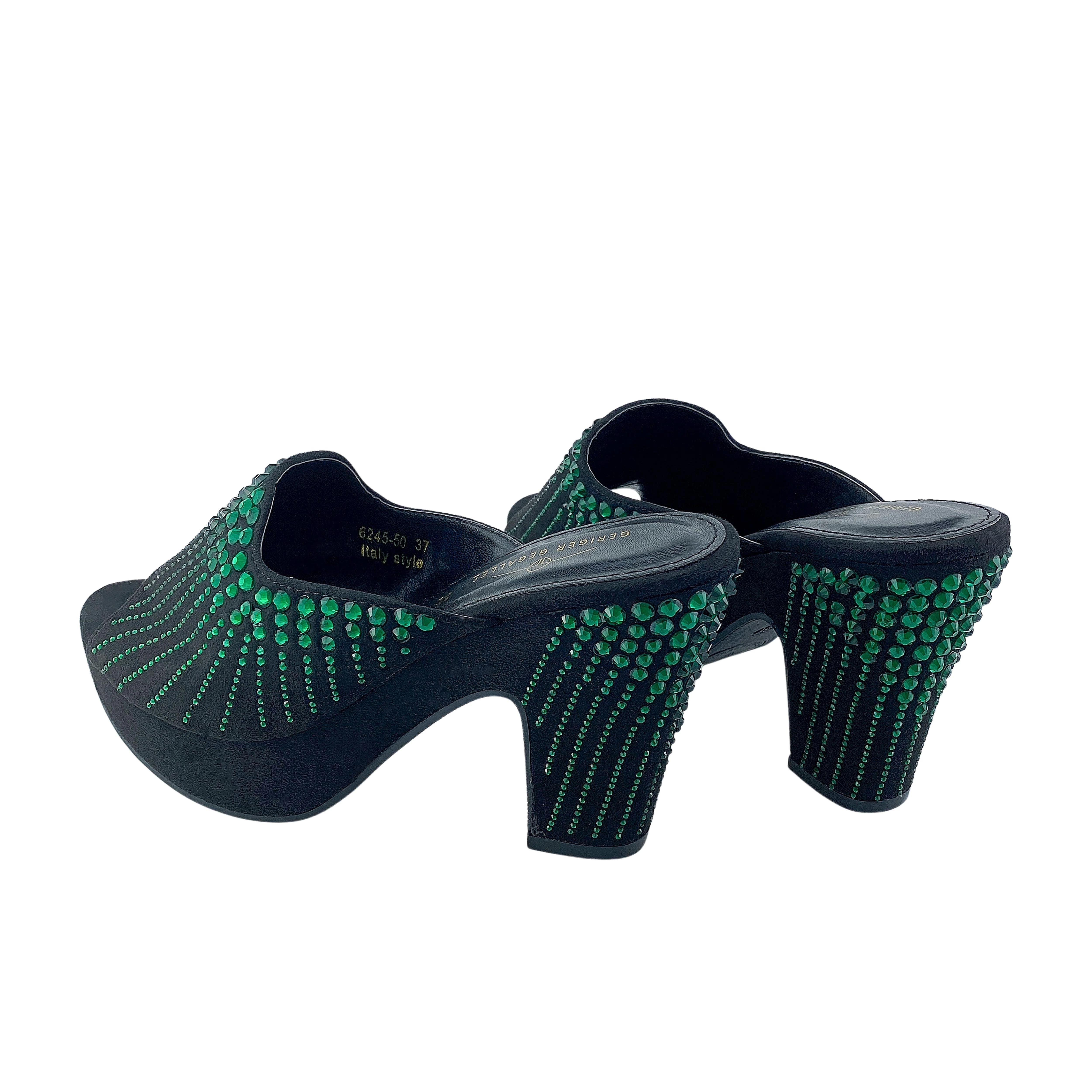 Green Rhinestone Women's Pumps Chunky Sandals Open Toe Slip on High Heels 3cm Platform Plus Size 41 42 NEW Designer Sandal Lady