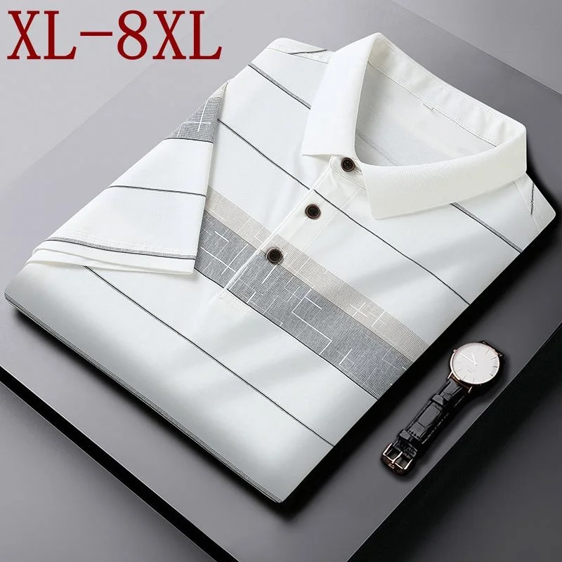 

Рубашка-поло мужская полосатая с коротким рукавом, повседневная Сорочка свободного покроя, деловой стиль, 7XL/8XL/6XL, лето 2023