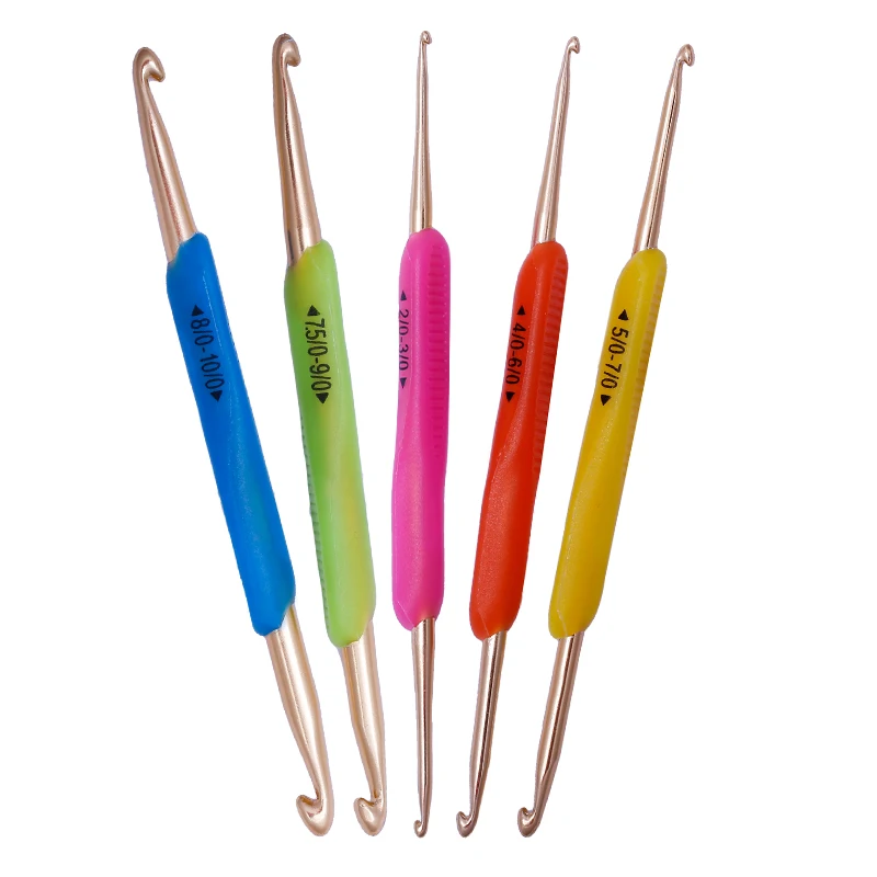 

LMDZ 5PCS Soft Glue Handle Crochet Hooks Double Heads Crochet Colorful Aluminum Knitted Needles Sewing Needles Tools Kit