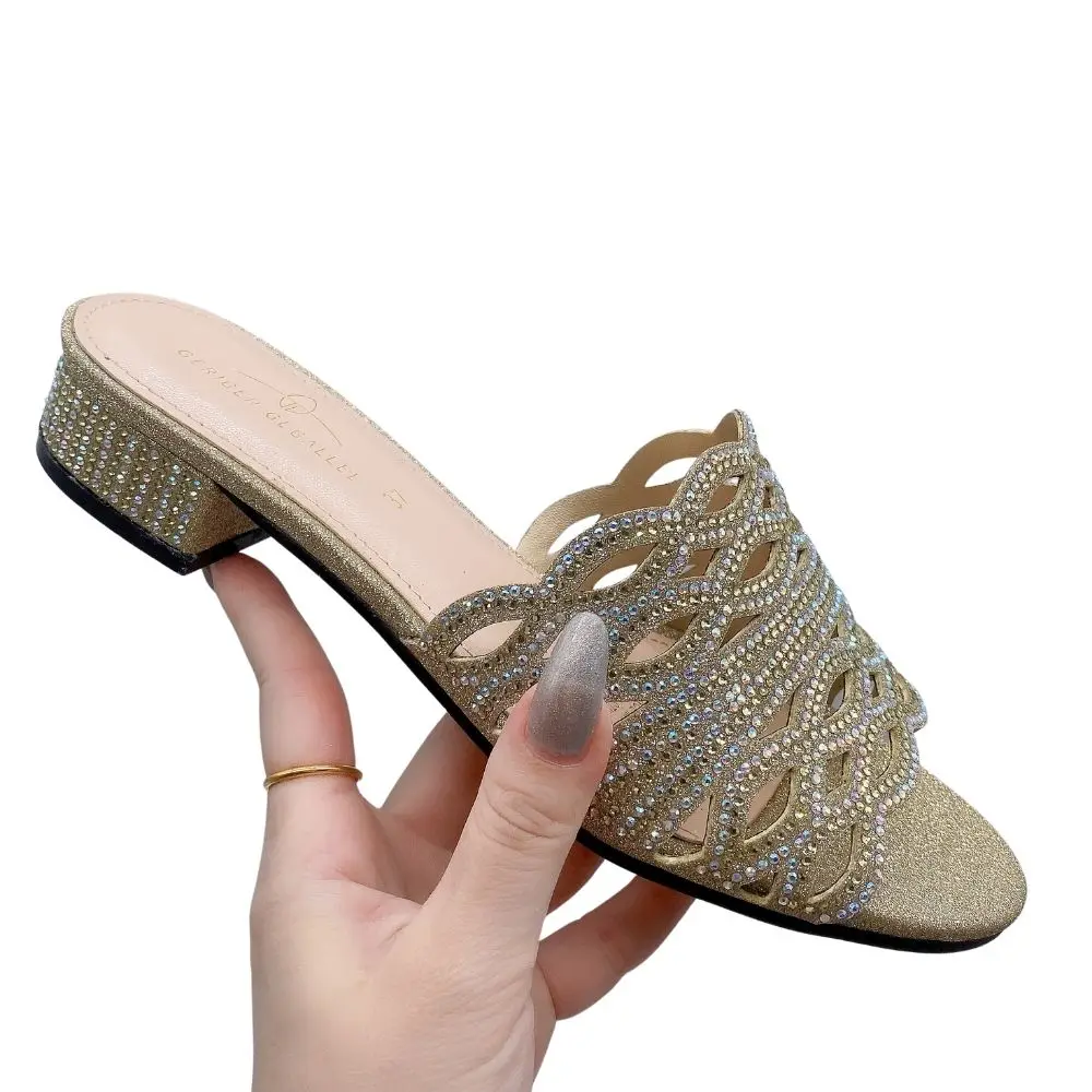 Italian Designer Women Slides Low Heels Fashion Purple Glitter Shoe for Lady NEW Arrivals 2023 Women Slippers Comfy Shoe Woman