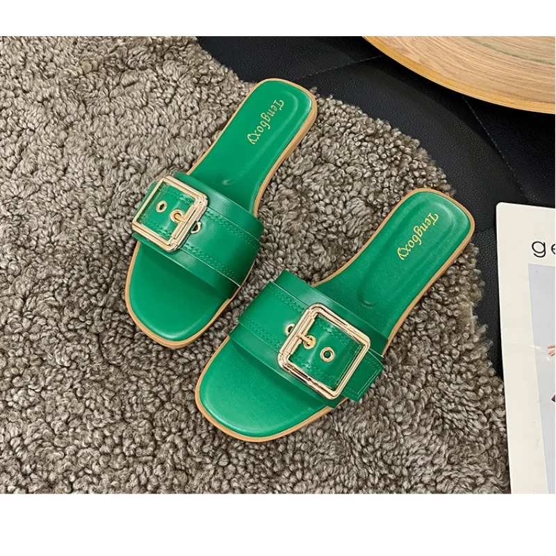 

Женские износостойкие шлепанцы, сланцы, открытый носок, пряжка, офисная обувь, плоская подошва, белые, летние сандалии