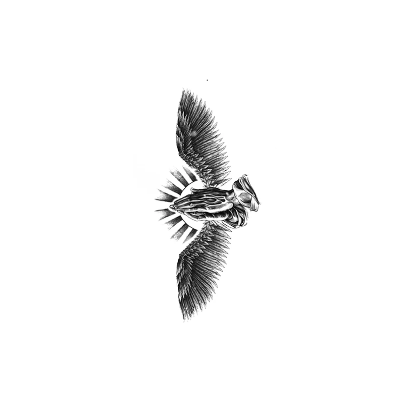 Waterproof Temporary Tattoo Sticker Black Cool Eagle Wings Flash Tattoos Hands Shine Body Art Ear Arm Waist Fake Tatoo Women Men