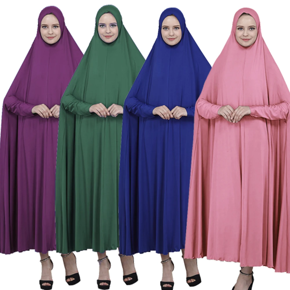 

One Piece Prayer Garment Muslim Women Maxi Dress Islamic Clothing Eid Ramadan Jilbab Modest Robe Dubai Turkey Kaftan Abaya Gown