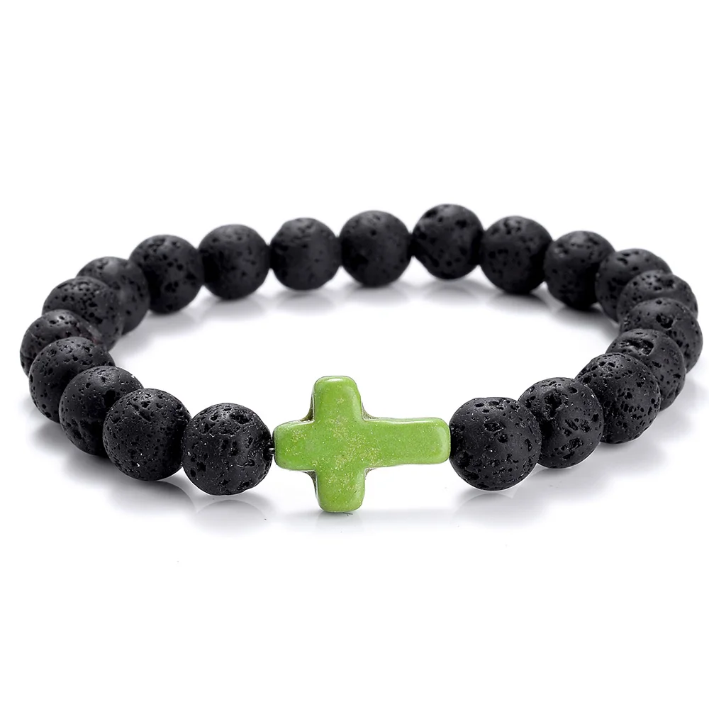 Модные черные очаровательные браслеты с бирюзой мужские бриллианты 8 мм белые