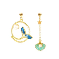 allnewme retro multi styles colorful enamel long dangle earrings for women girls asymmetric mermaid drop earring bohemia jewelry