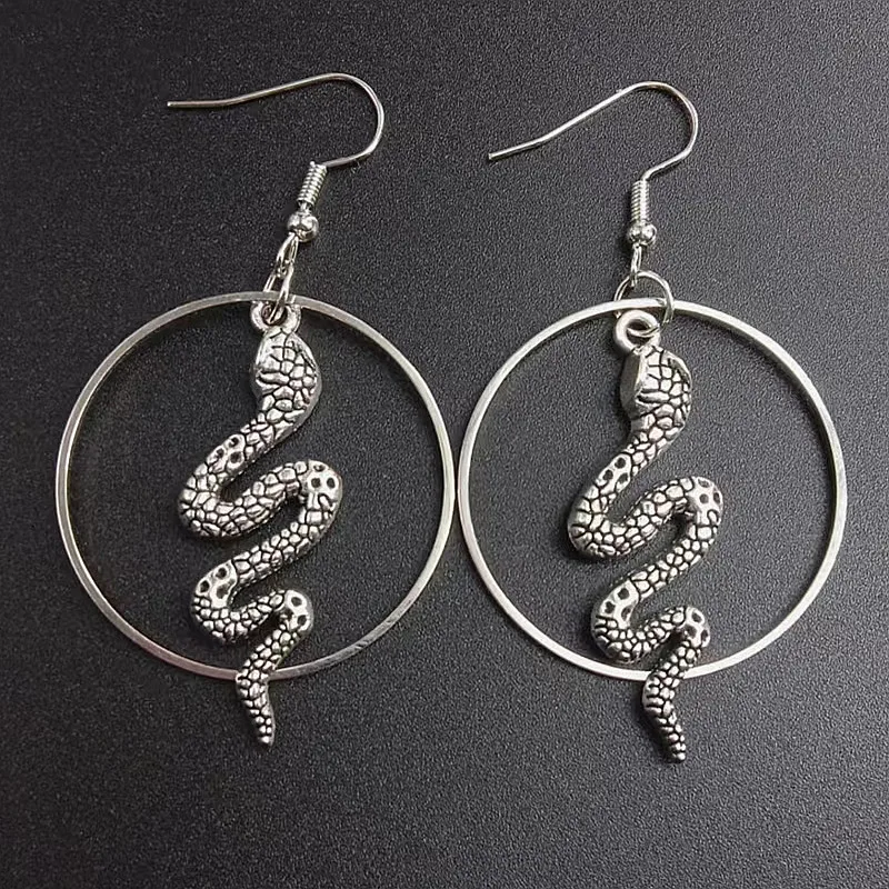 

Silver plated-Snake - Hoop Earrings - Serpent - Goth - Gift - Gothic - Hoops - Silver - Witchy - Goddess - Dark - Statement