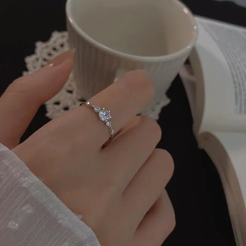 

925 silver ring female niche design advanced imitation diamond ring light luxury index finger opening adjustable cold wind