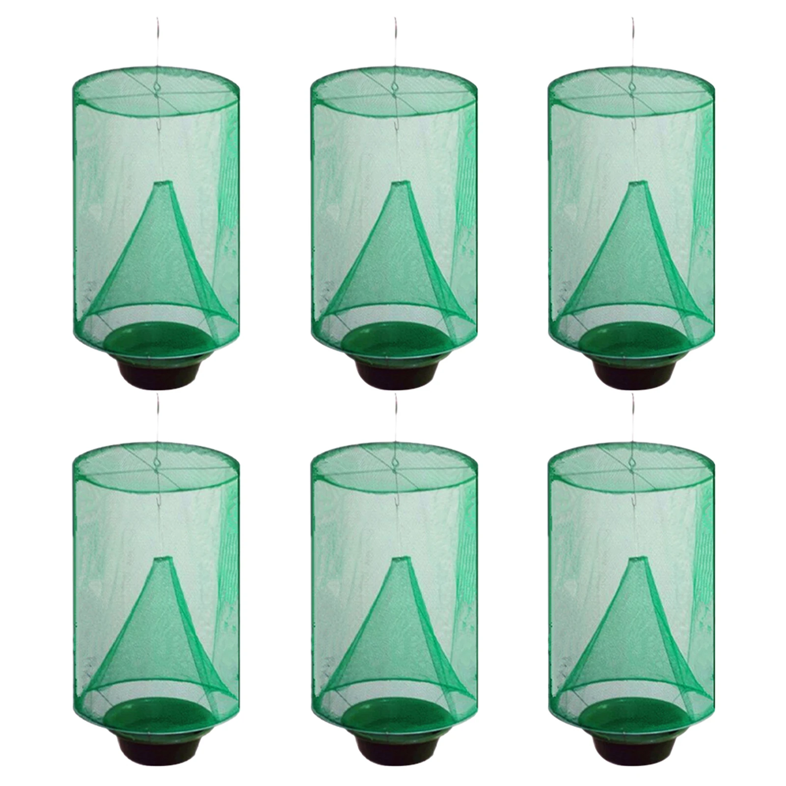 

6pcs Portable Hanging Cages Catching Fly Trap Pest Control Foldable Easy Use With Bait Bowl Farm Summer Outdoor Ranch Reusable