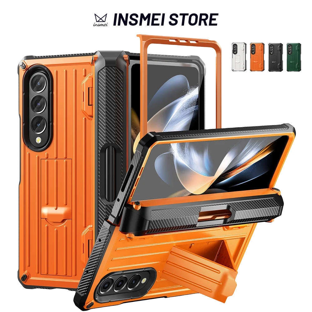 

Армированный чехол для Samsung Galaxy Z Fold5 Fold4 Fold3, встроенный [подставка] [держатель для ручки S] [защита для экрана] [защита шарниров] или