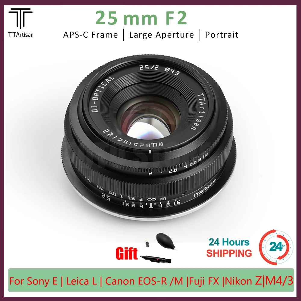 TTArtisan 25mm F2 APS-C Frame Lens MF Large Aperture Portrait Lens For Fuji FX Sony E Nikon Z Leica L Canon EOS-M Mount Camera