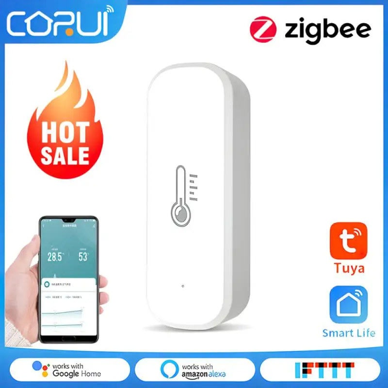 

CORUI ZigBee Tuya Temperature Humidity Sensor Battery Powered Casa Inteligente Smart Life Alexa Google Building Automation