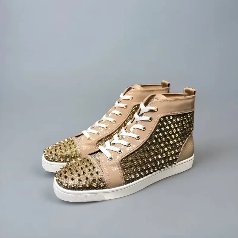 Дизайнерские женские туфли с высоким берцем и красной подошвой для мужчин